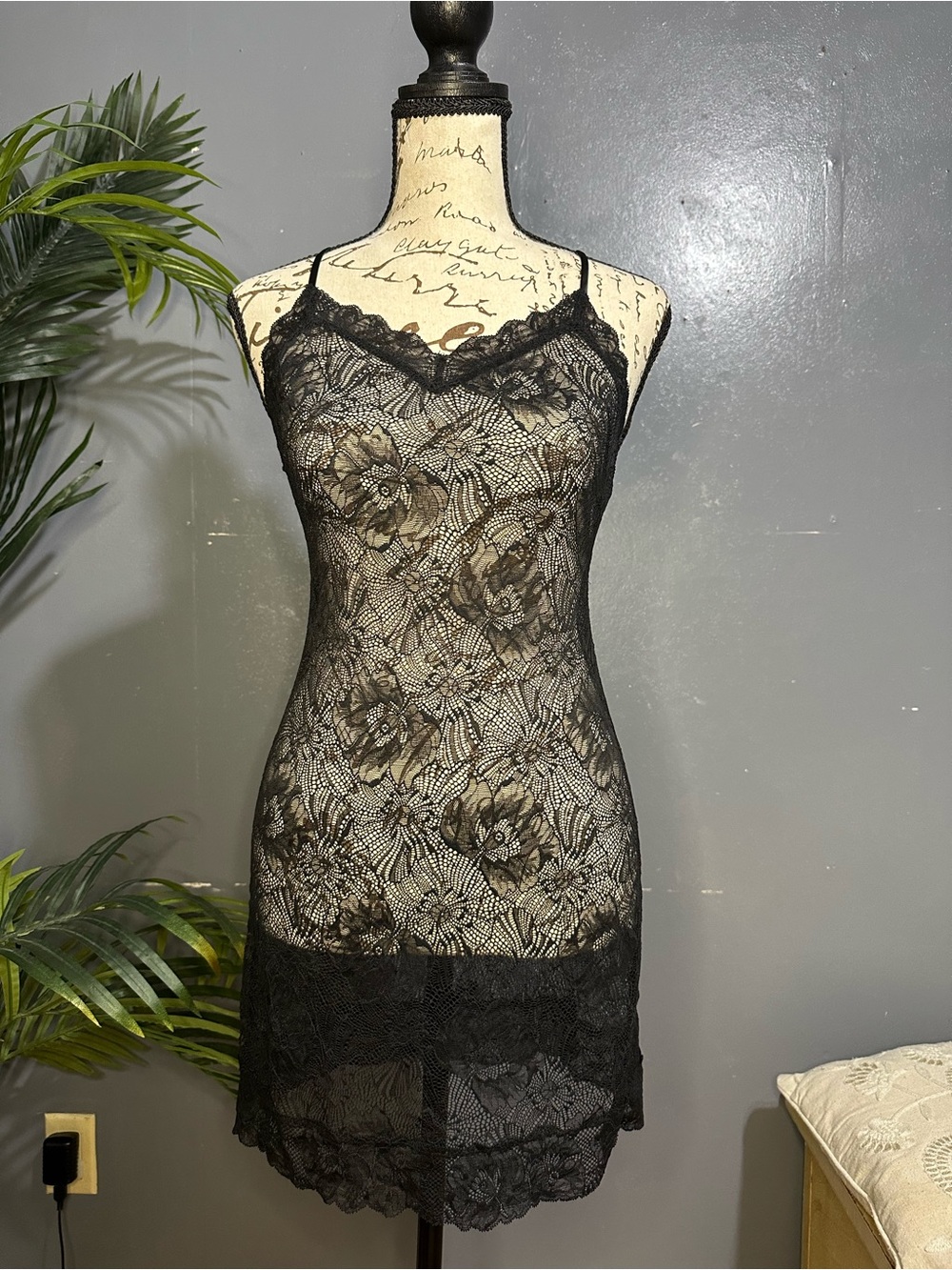 Victoria's Secret Black Sheer Lace Chemise Slip